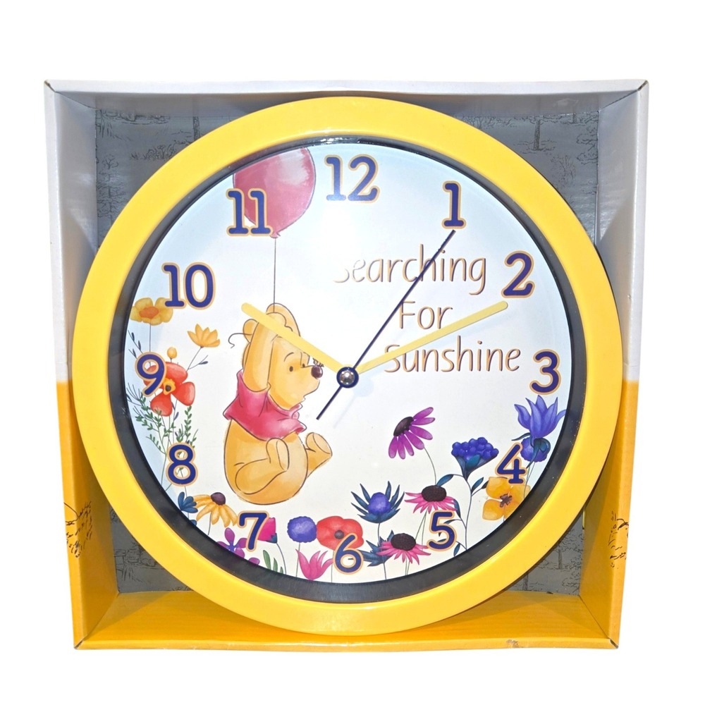 Disney Wall Clock 10" Yellow Winnie the Pooh Searching For Sunshine Analog NIB